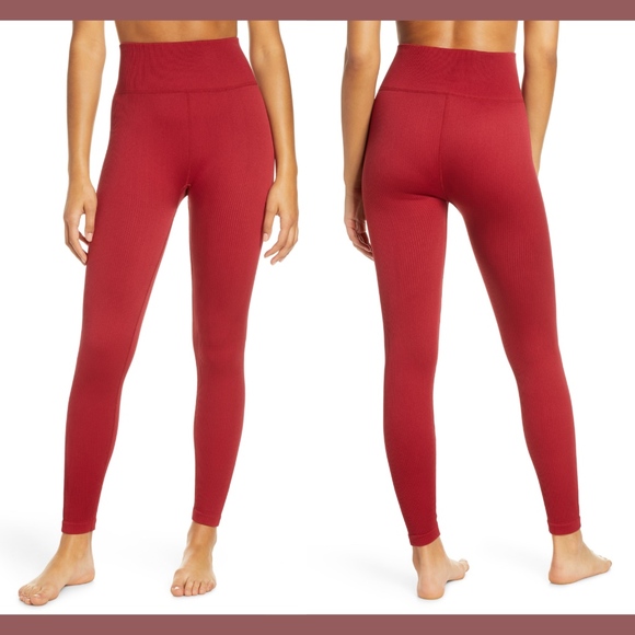 NWD Zella High Waist Ribbed‎ Seamless 7/8 Leggings Red [SZ Large ] - Picture 1 of 13